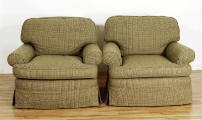 Title Pair of Frederic Edward Wool Tweed Lounge Chairs / Artist