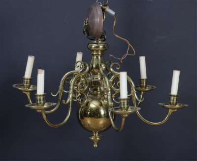 Image for Lot Continental Baroque Style Brass 6-Light Chandelier