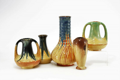 Image for Lot Muncie - 5 Drip Glazed Pottery Vases