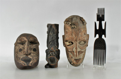 Image for Lot African Masks, Ceremonial Vase & Comb