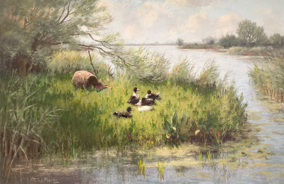 Image for Lot J.L. van der Meide  - Ducks by a River