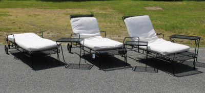 Image for Lot Pair Woodard Style Outdoor Chaises nest tables