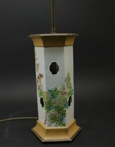 Image for Lot Chinese Porcelain Wig Stand/Lamp 19th C