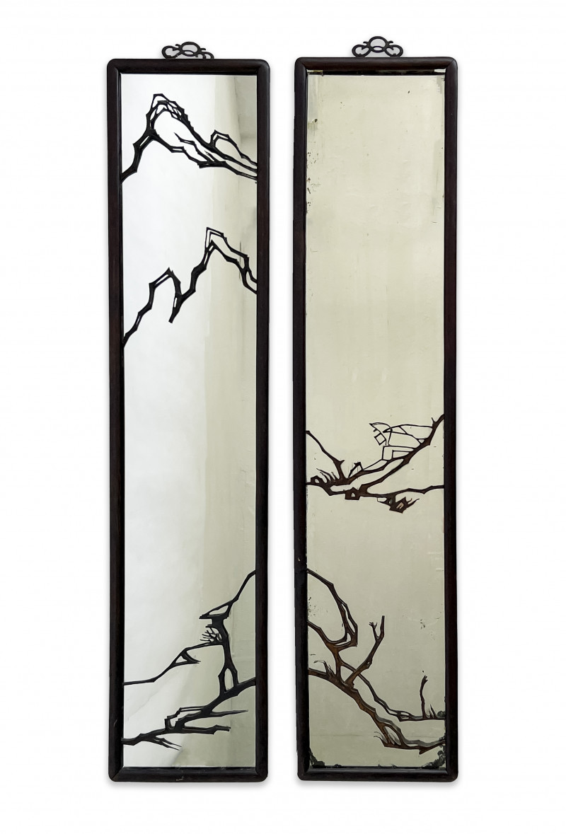 Pair of Chinese Iron-Mounted Hardwood Mirrors