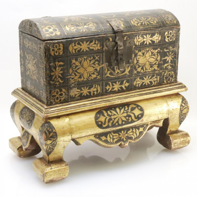 Image for Lot Spanish Gilt  Painted Chest on Stand 19th C