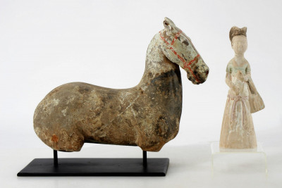 Image for Lot Chinese Tang Style Ceramic Horse & Figure