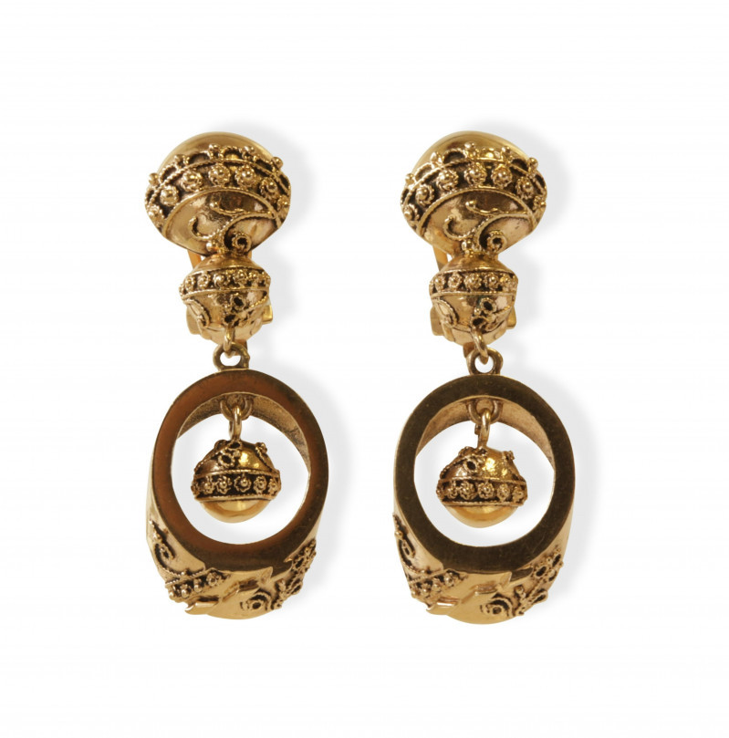 Image 1 of lot 14k Victorian Etruscan Style Gold Drop Earrings