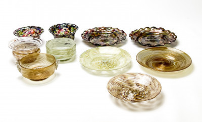 Salviati Venetian Glass Finger Bowls with Underplates, Assortment of 5