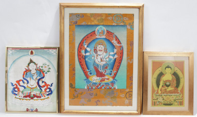 Image for Lot 3 Tibetan Thangka 2 painted one woven