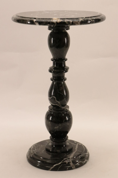 Title Black & White Mottled Marble Pedestal Table / Artist