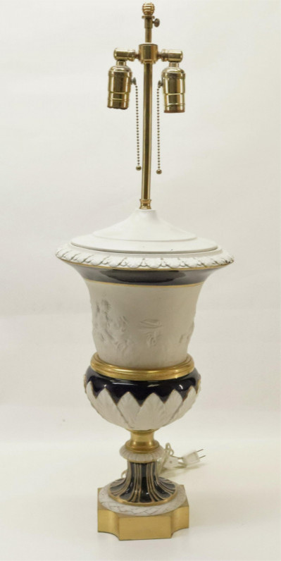 Image for Lot Sevres Style Bisque  Porcelain Urn Lamp 19th C