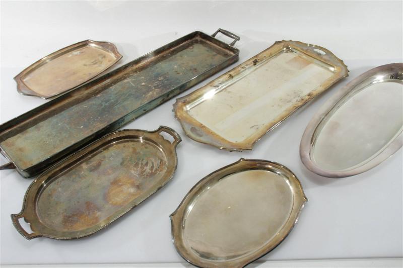 Large Collection English Silverplate Serving Trays