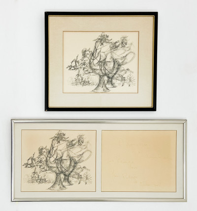 Title Chaim Gross - Hand Written Holiday Note with 2 Works / Artist