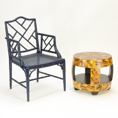 Image for Lot Painted Cockpen Chair  Faux Tortoise Stool