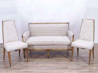 Image for Lot Mid Century Walnut Sofa & Pair of Side Chairs