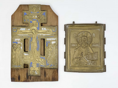 Image for Lot Russian Bronze Icon and Enameled Bronze Cross