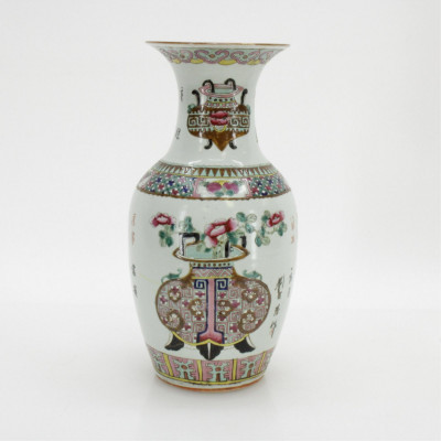Image for Lot Chinese Porcelain Canton Style Flared Rim Vase