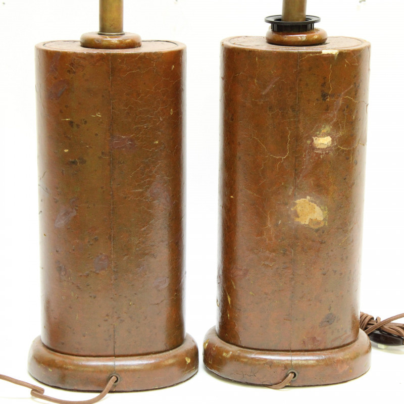 Image 4 of lot 4 Lamps; Mahogany &amp; Gilt Embossed Leather