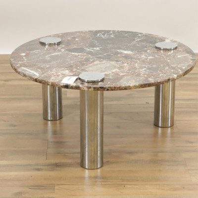 Image for Lot Pace Style Chrome  Marble Side Table c 1975
