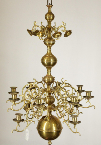 Image for Lot Dutch Style Brass Twelve True Candle Chandelier