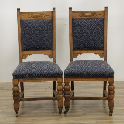 Image for Lot Pair of Jacobean Style Gothic Oak Hall Chairs