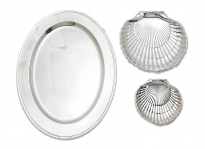 Gorham Silver - Serving Tray and two Shell Dishes