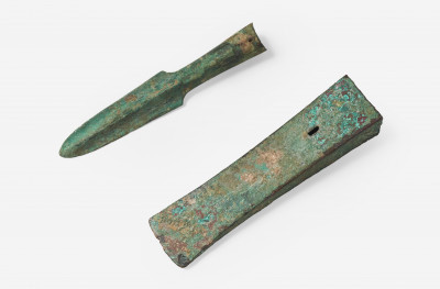 An Archaic Bronze Spear and Ax Head likely from the Warring States period (475-221 BCE)