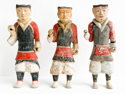 Image for Lot Three Chinese Painted Pottery Figures of Soldiers