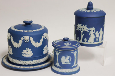 Image for Lot Wedgwood Blue Jasperware Dome & Tobacco Jars