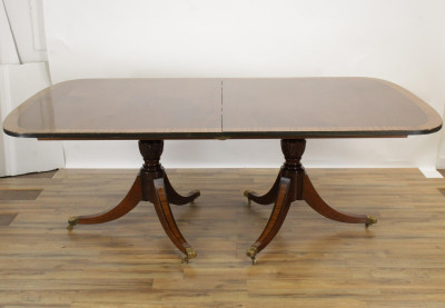 Image for Lot Banded Mahogany Double Pedestal Dining Table