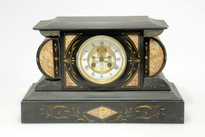 Image for Lot A. Stowell & Co. Inlaid Black Marble Mantel Clock
