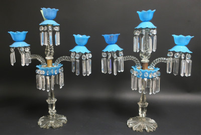 Pair of Clear & Blue Glass Prism Table Lamps