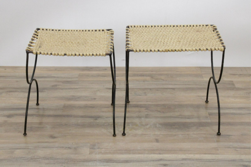 Image 4 of lot 2 Mid Century Metal & Woven Rope Nesting Tables