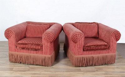 Image for Lot Pair Contemporary Upholstered Club Chairs