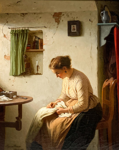 Title Johann Georg Meyer von Bremen - Untitled (Woman Sewing) / Artist