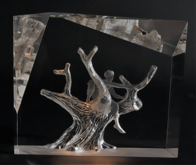 Image for Lot Steuben Crystal Sculpture 'The (Boy In the) Tree'