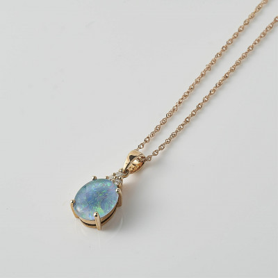 Image for Lot Opal & Diamond Pendant Necklace