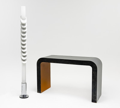 Title Italian Arredoluce Monza Tower Lamp, together with a Waterfall Console Table / Artist