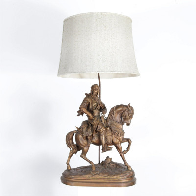 Image for Lot Arab Horseman White Metal Lamp, after Barye