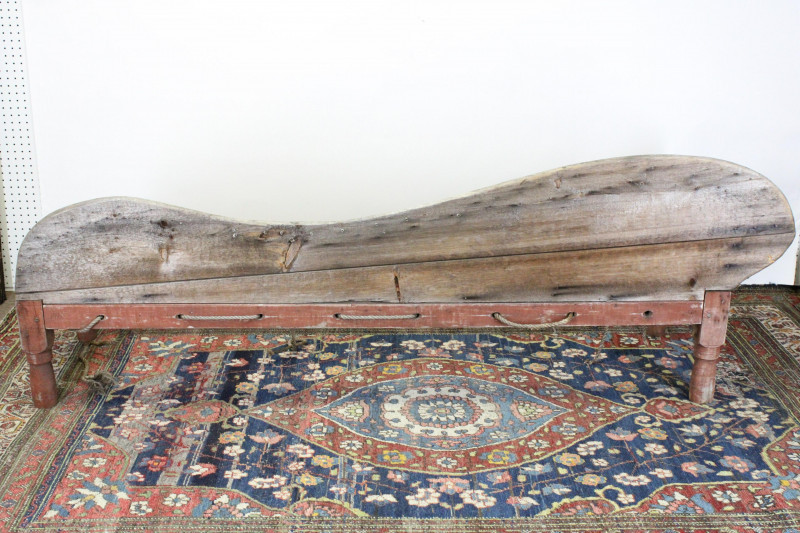 Image 2 of lot 19th C Wood and Rope Frame Porch Chaise