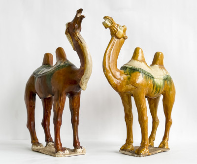 Image for Lot Two Chinese Sancai Glazed Figures of Camels