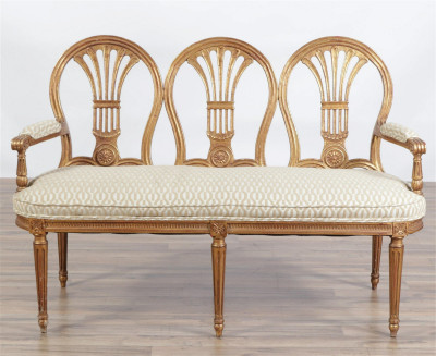 Image for Lot Louis XVI Style Giltwood Triple Chair Back Settee