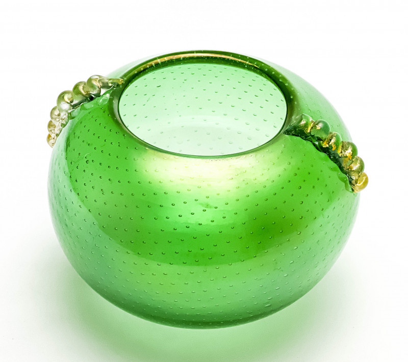 Seguso Italian Green Bullicante Glass Vase