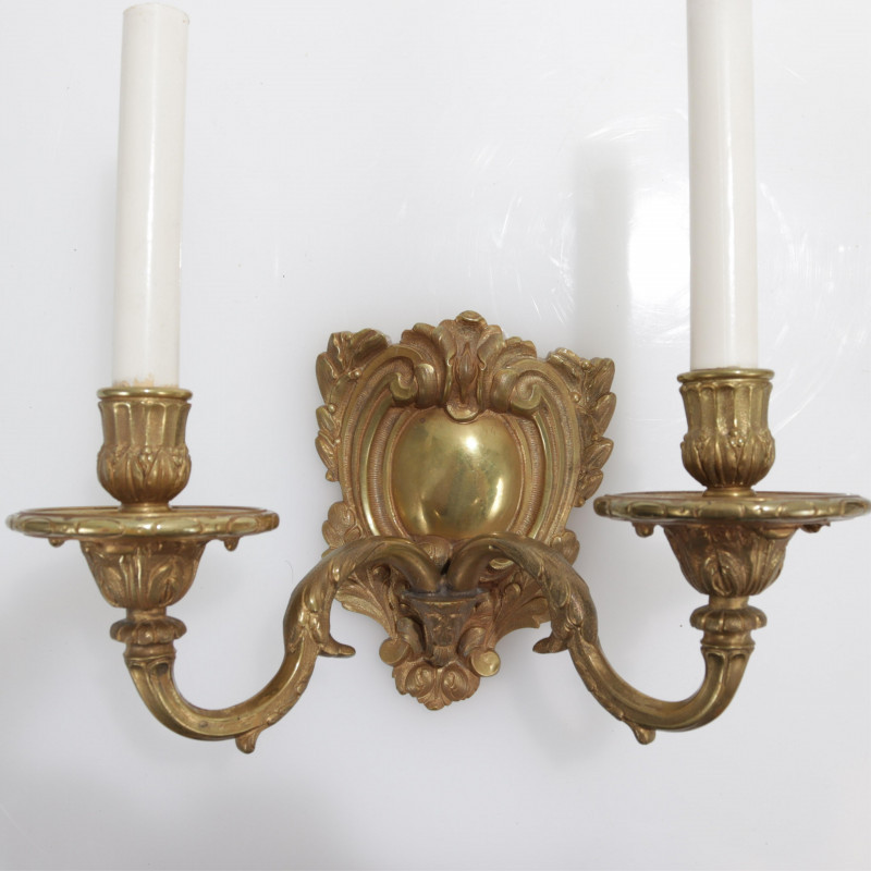 Image 2 of lot 2 Pair French Style Gilt Bronze/Brass Sconces