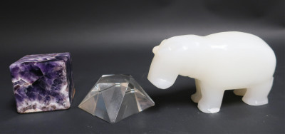 Image for Lot 3 Hardstone/Glass Paperweights & Rhino