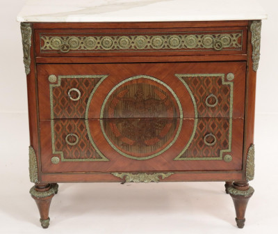 Image for Lot Louis XVI Style Mahogany & Marquetry Commode