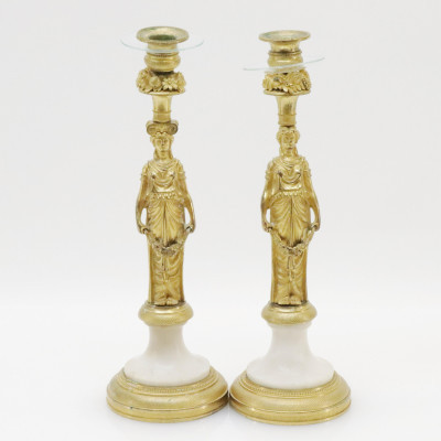Image for Lot Pr Russian Neoclassical Figural Candlesticks 18 C