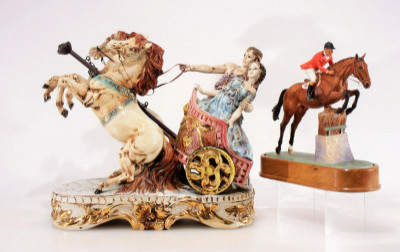 Image for Lot Italian Ceramic Chariot Group & Equestrian