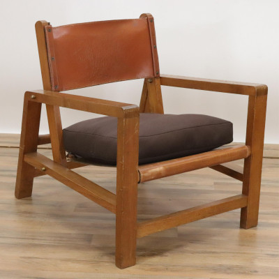 Image for Lot Jacques Adnet Style Leather Armchair