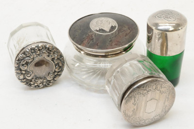 Image 5 of lot 13 Sterling Silver Topped Jars Perfumes  Inkwell